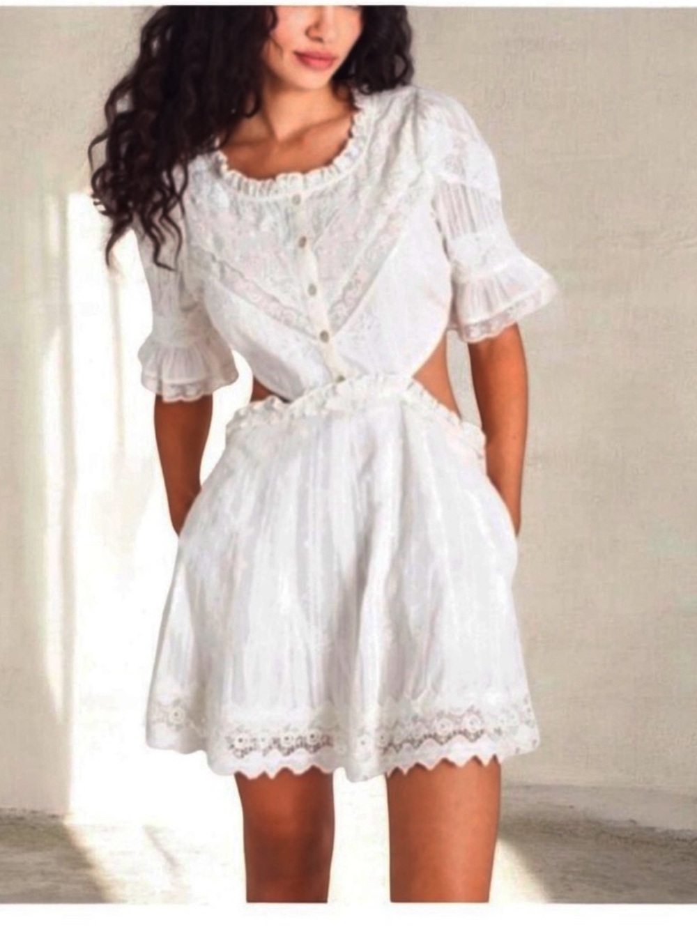 LOVE SHACK FANCY DELINA DRESS WHITE LARGE XL